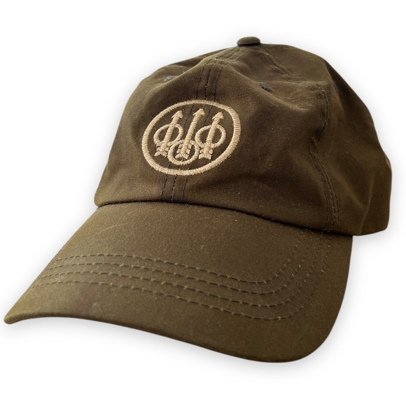 Beretta Waxed Cotton Olive Green Embroidered Logo Baseball Cap Hunting Casual - Picture 1 of 6
